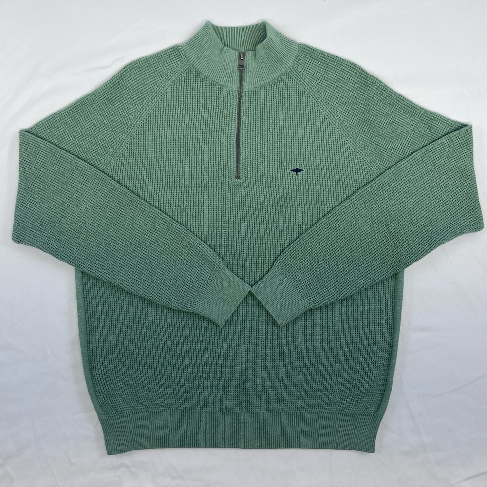 Fynch-Hatton Sweater Adult Medium Green Quarter Zip Long Sleeve Knit Preppy Men